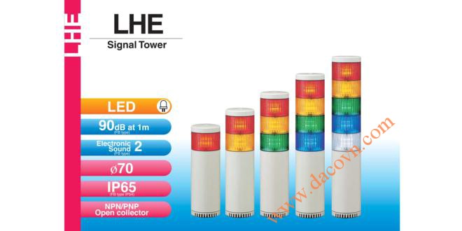 Đèn tháp tầng báo hiệu Patlite LED Φ70, còi 90dB, nhấp nháy, IP65, LHE