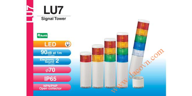 Đèn báo hiệu tháp tầng Patlite Module LU7 Φ70, còi 85dB, nhấp nháy, IP65, LU7/LU7-FB/LU7-E