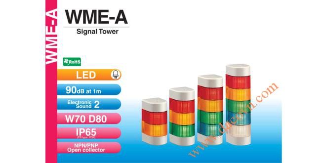 WME-4M2FB-RYGB Đèn tháp gắn tường Patlite Φ80 Bóng LED 4 tầng Còi 2 Buzzer 90dB IP54