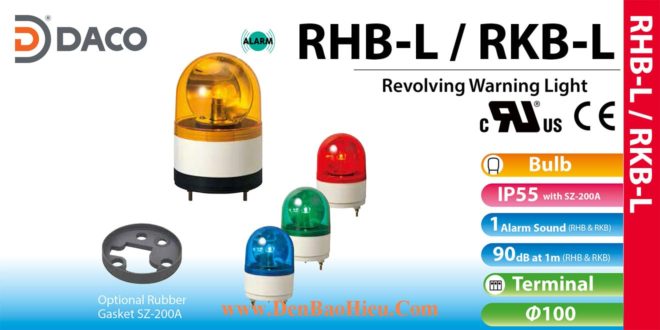 RHB-48L-R Đèn xoay có còi Patlite Φ100 Bóng Sợi đốt Buzzer 90dB IP23, IP55